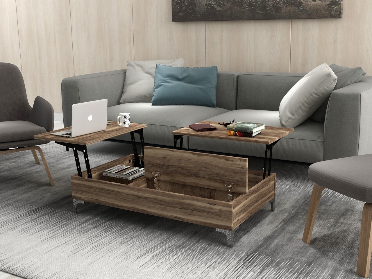 Masuta de cafea Esinti Walnut, Furny Home, 121x69,2x28 cm, aluna - imagine 6